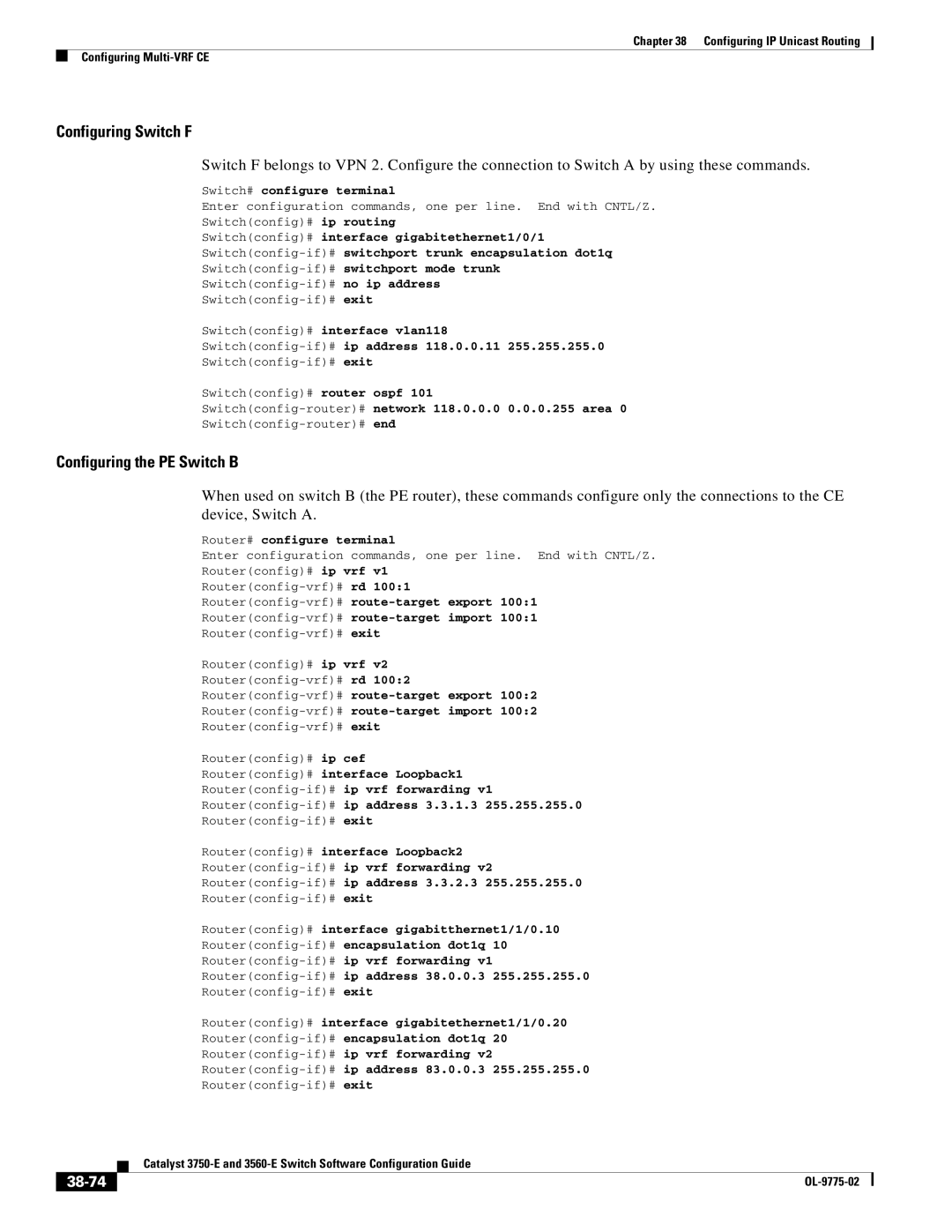 Cisco Systems 3750E manual 38-74, Router# configure terminal 