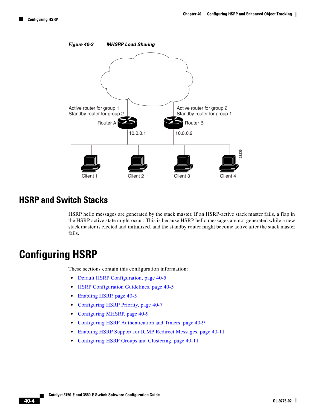 Cisco Systems 3750E manual Configuring Hsrp, Hsrp and Switch Stacks, 40-4 