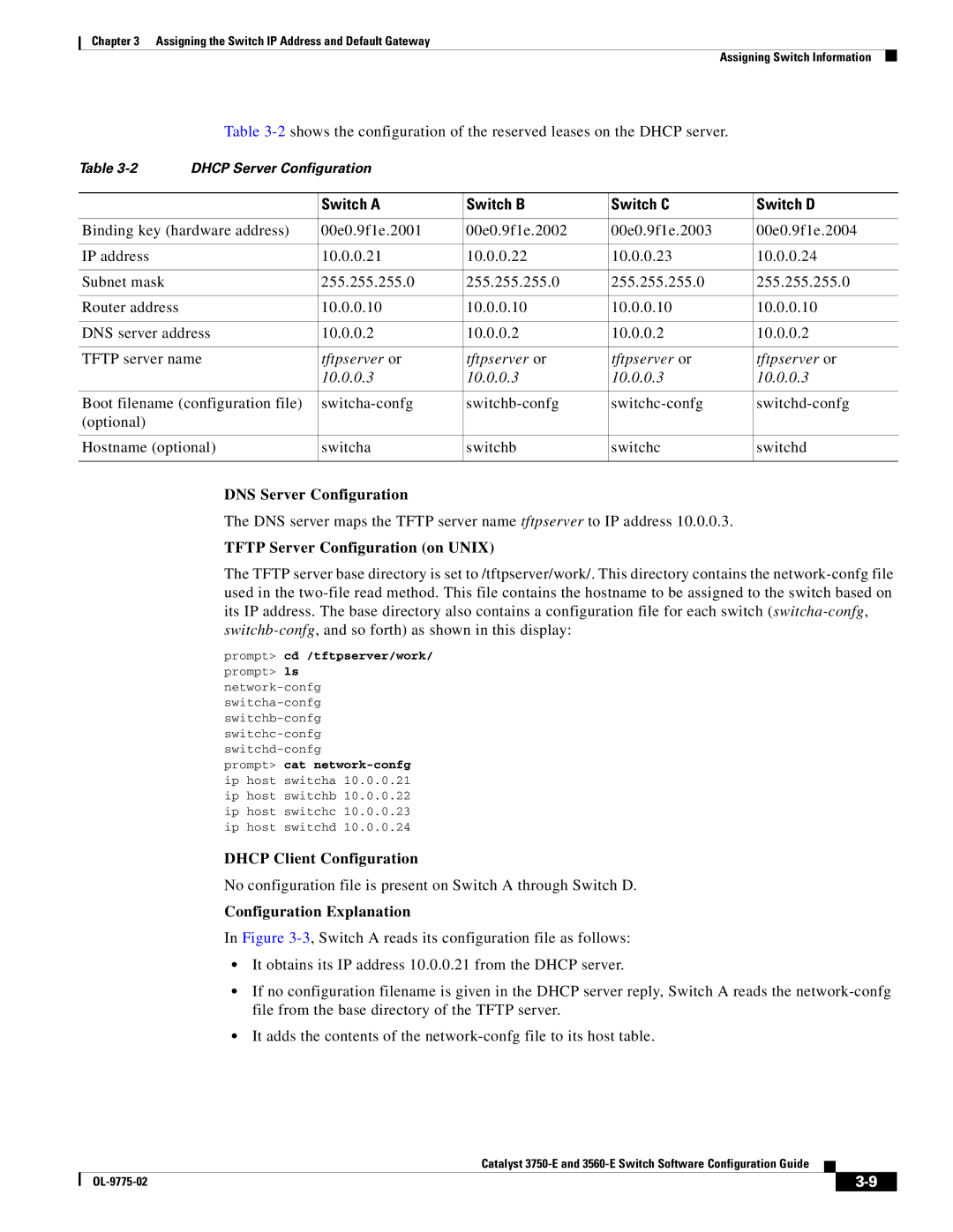 Cisco Systems 3750E manual Switch a Switch B Switch C Switch D, DNS Server Configuration, Tftp Server Configuration on Unix 