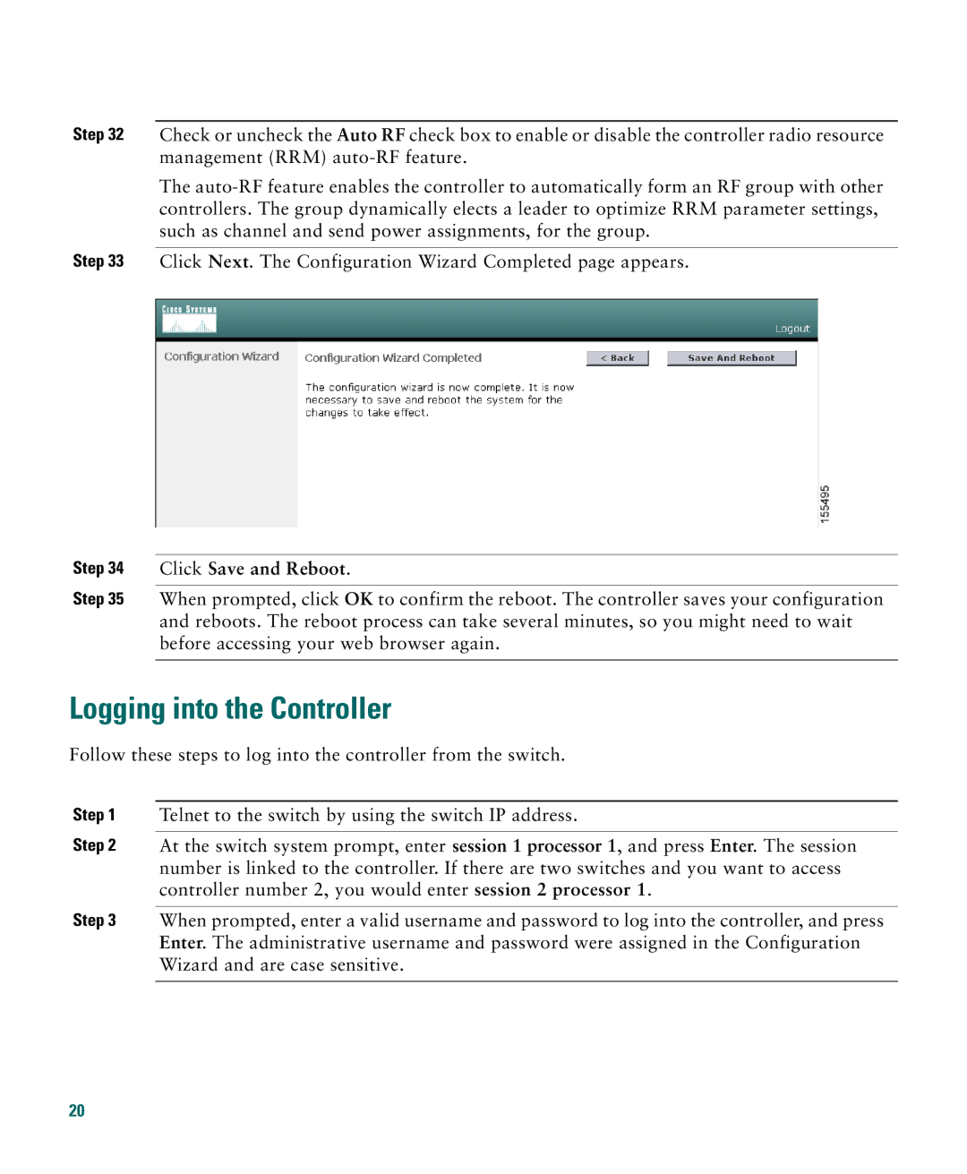 Cisco Systems 3750G manual Logging into the Controller, Click Save and Reboot 