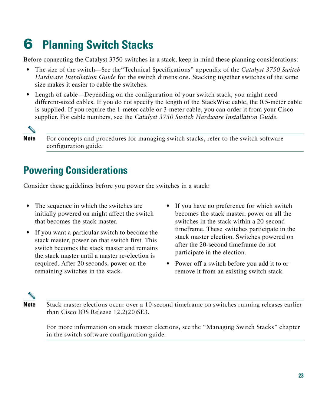 Cisco Systems 3750G manual Planning Switch Stacks, Powering Considerations 