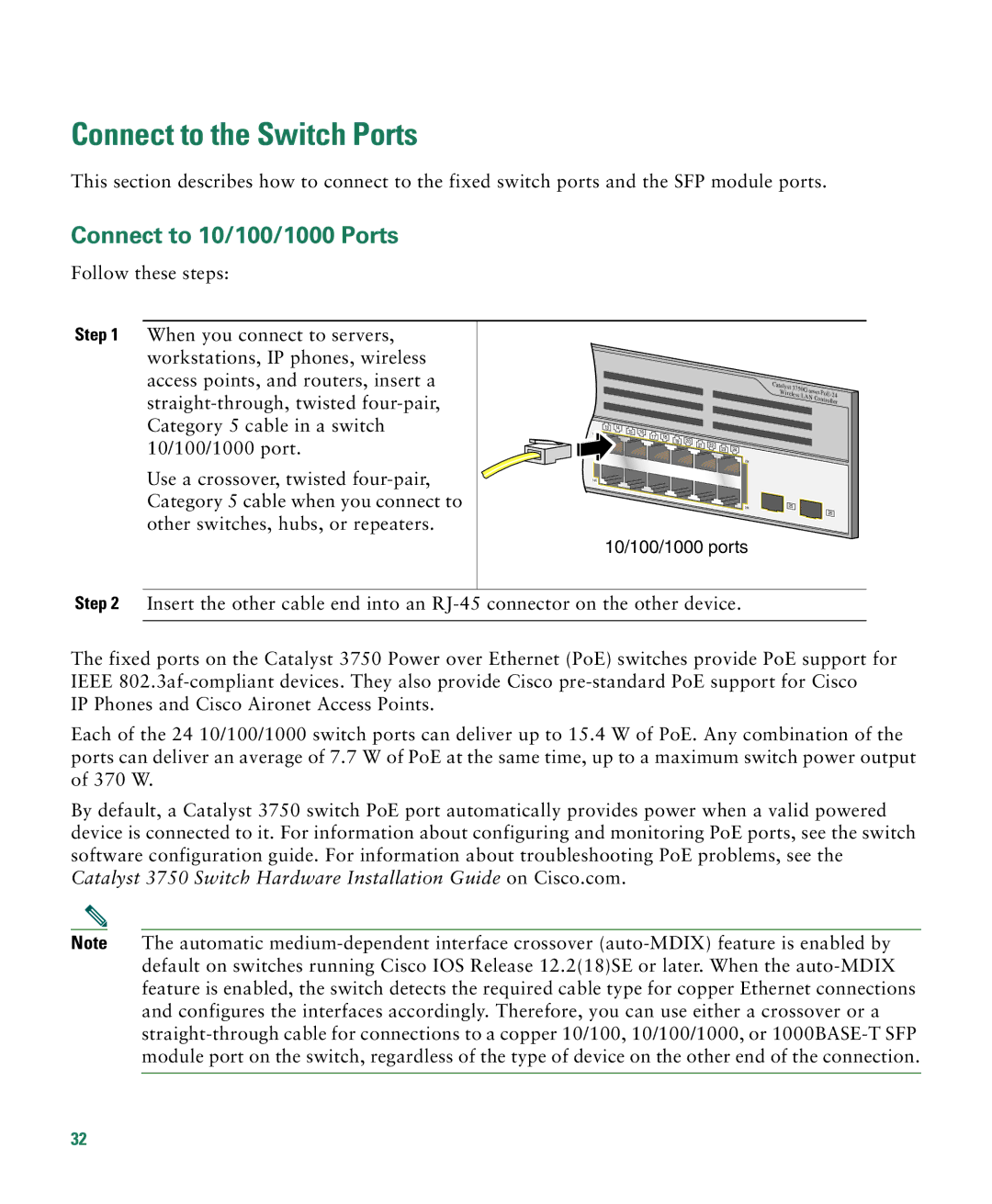 Cisco Systems 3750G manual Connect to the Switch Ports, Connect to 10/100/1000 Ports 