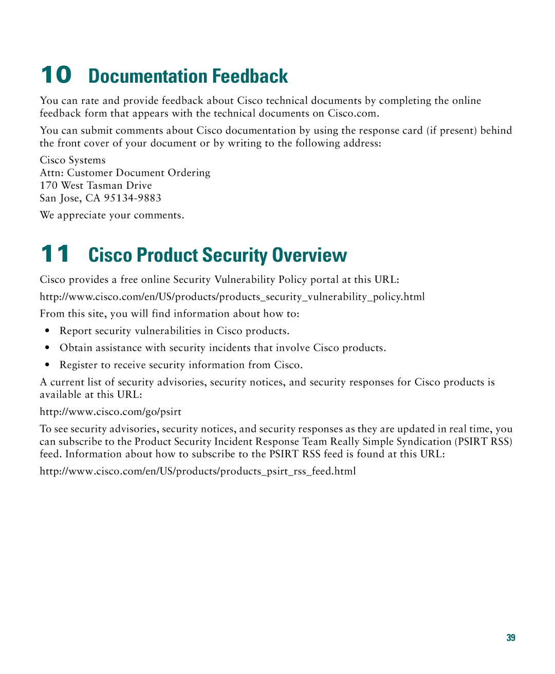 Cisco Systems 3750G manual Documentation Feedback, Cisco Product Security Overview 