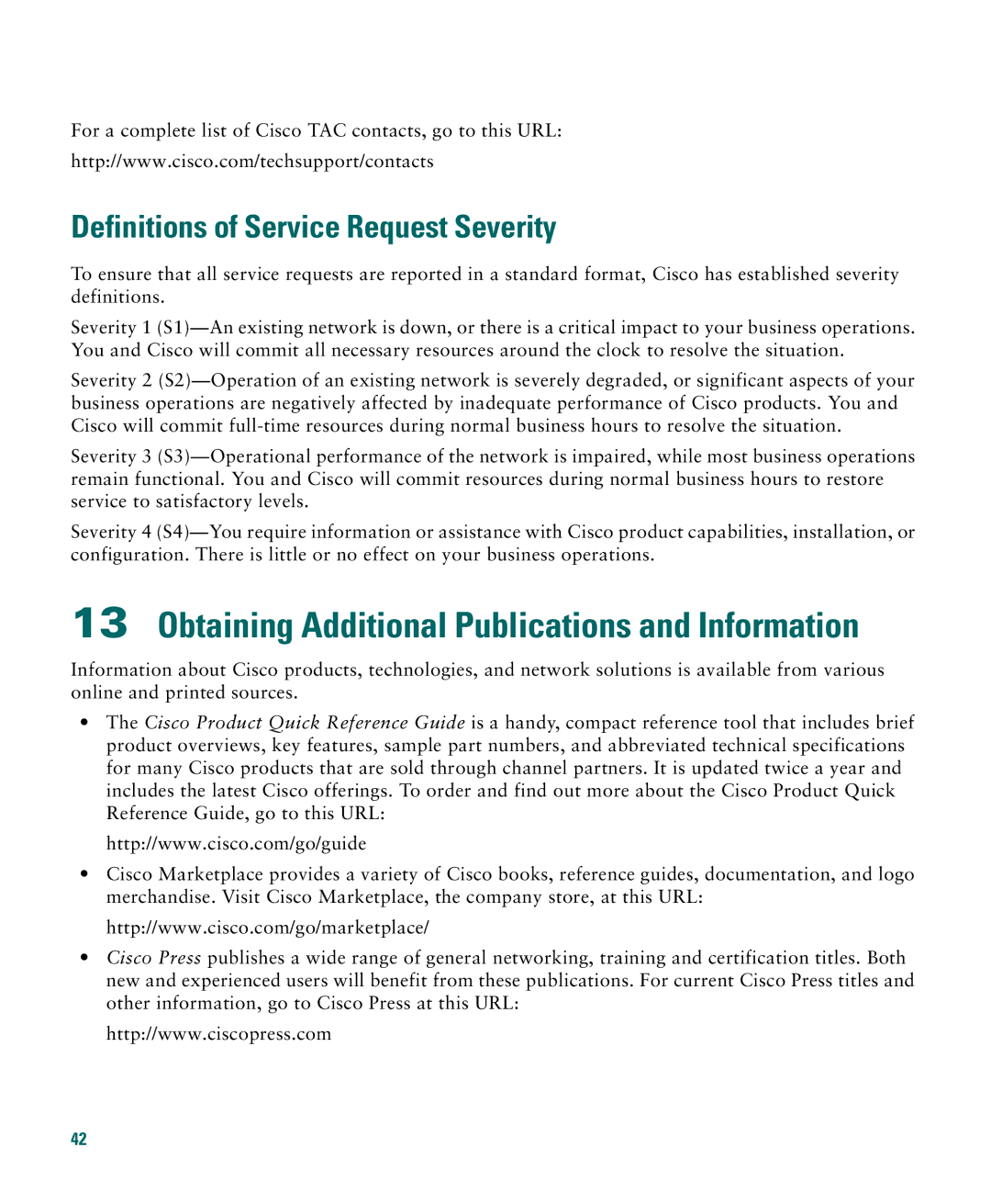 Cisco Systems 3750G manual Obtaining Additional Publications and Information, Definitions of Service Request Severity 