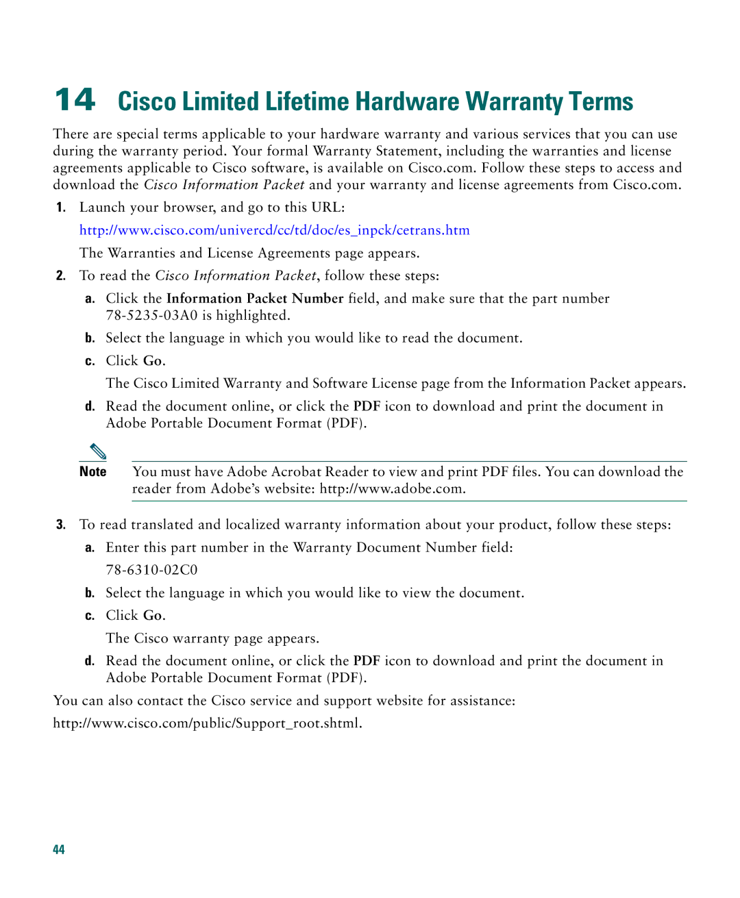 Cisco Systems 3750G manual Cisco Limited Lifetime Hardware Warranty Terms 