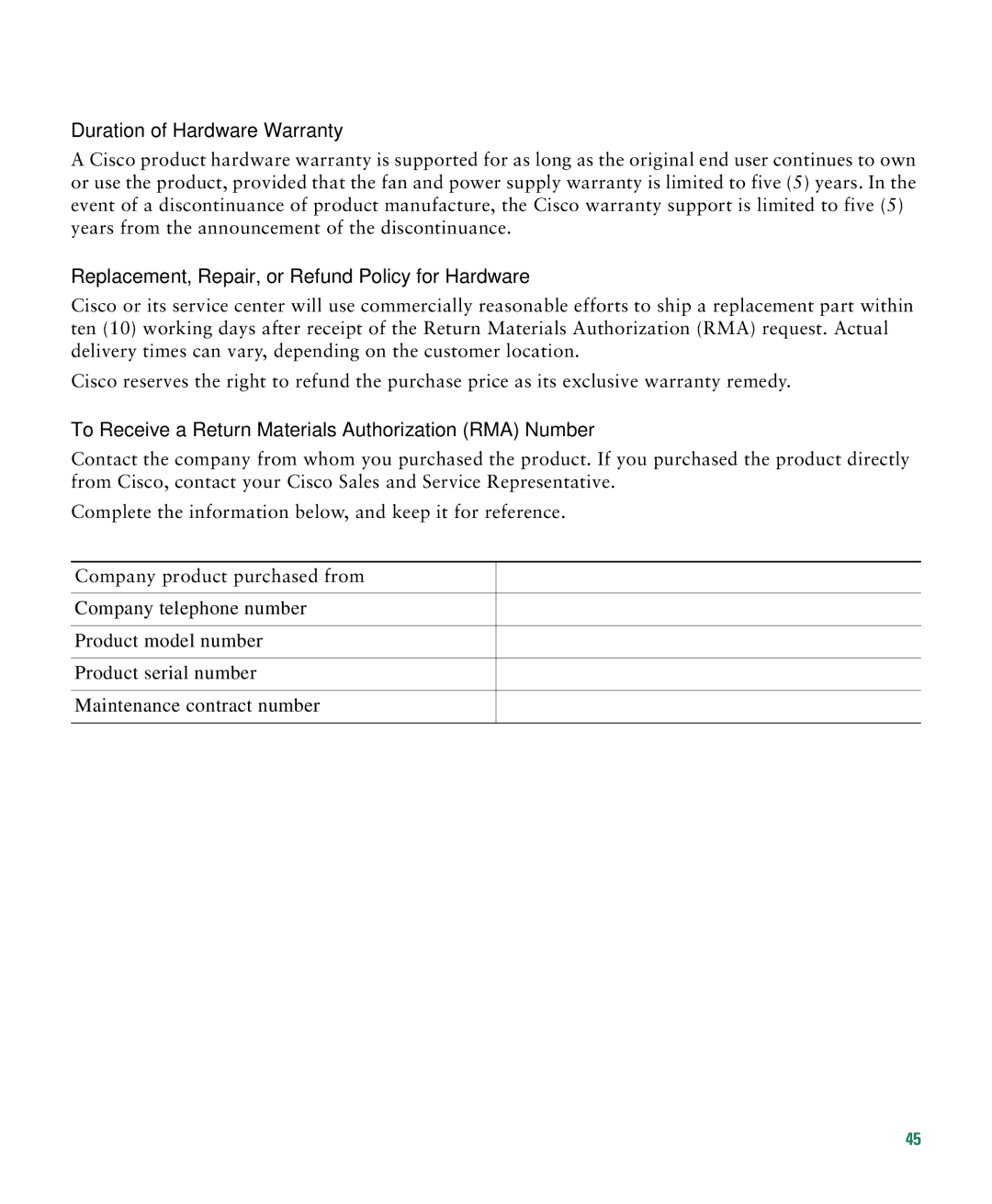 Cisco Systems 3750G manual Duration of Hardware Warranty 