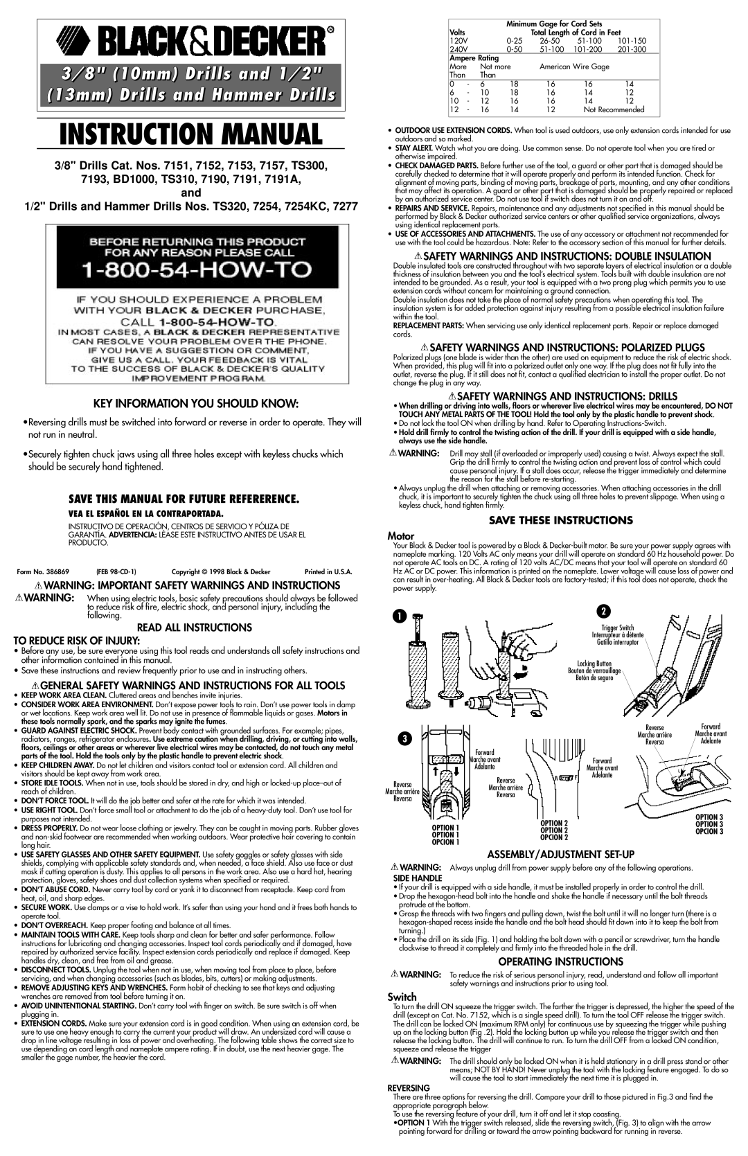 Cisco Systems 3/8 DRILLS CAT. NOS. TS310 instruction manual Read ALL Instructions To Reduce Risk of Injury 