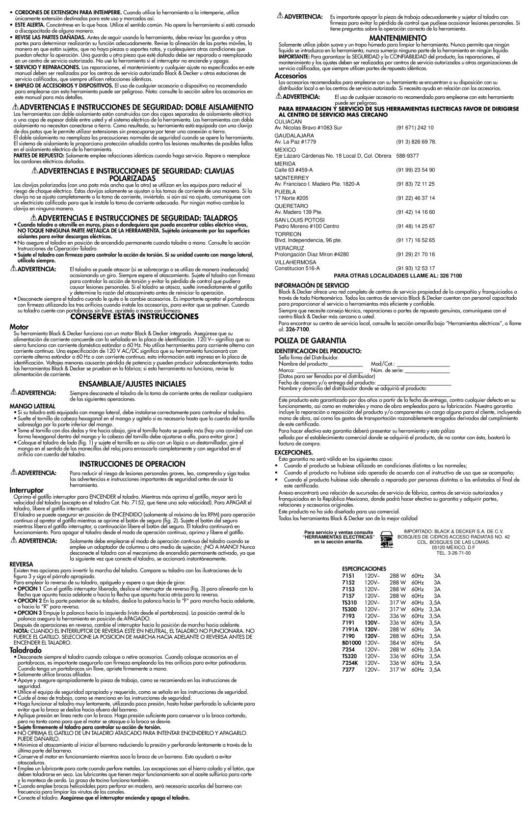 Cisco Systems 3/8 DRILLS CAT. NOS. TS310 Advertencias E Instrucciones DE Seguridad Taladros, ENSAMBLAJE/AJUSTES Iniciales 