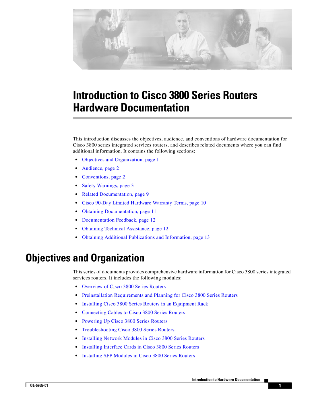 Cisco Systems 3800 Series warranty Objectives and Organization 