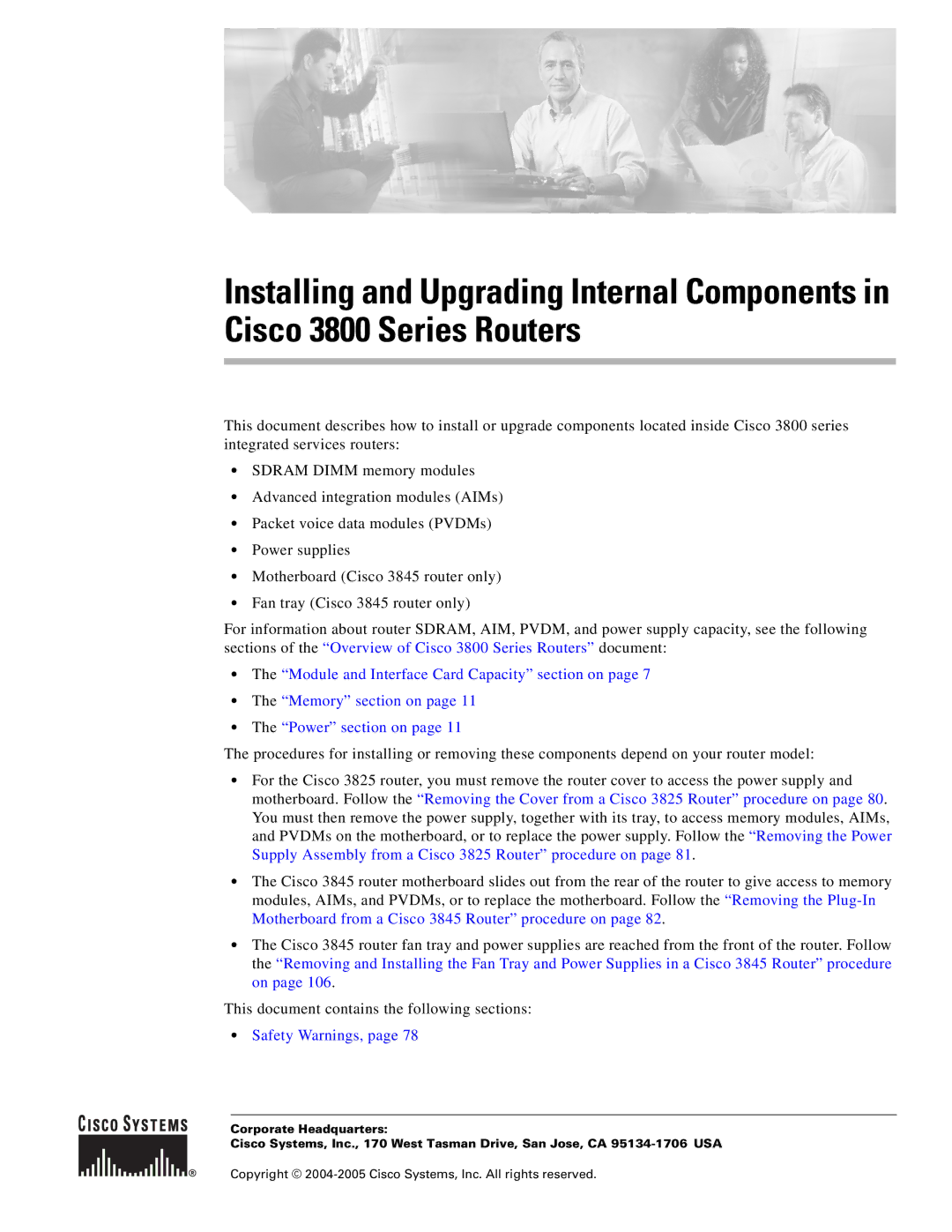 Cisco Systems 3800 Series warranty Copyright 2004-2005 Cisco Systems, Inc. All rights reserved 