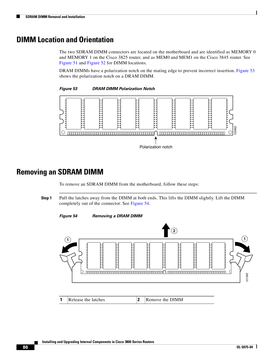 Cisco Systems 3800 Series warranty Dimm Location and Orientation, Removing an Sdram Dimm 