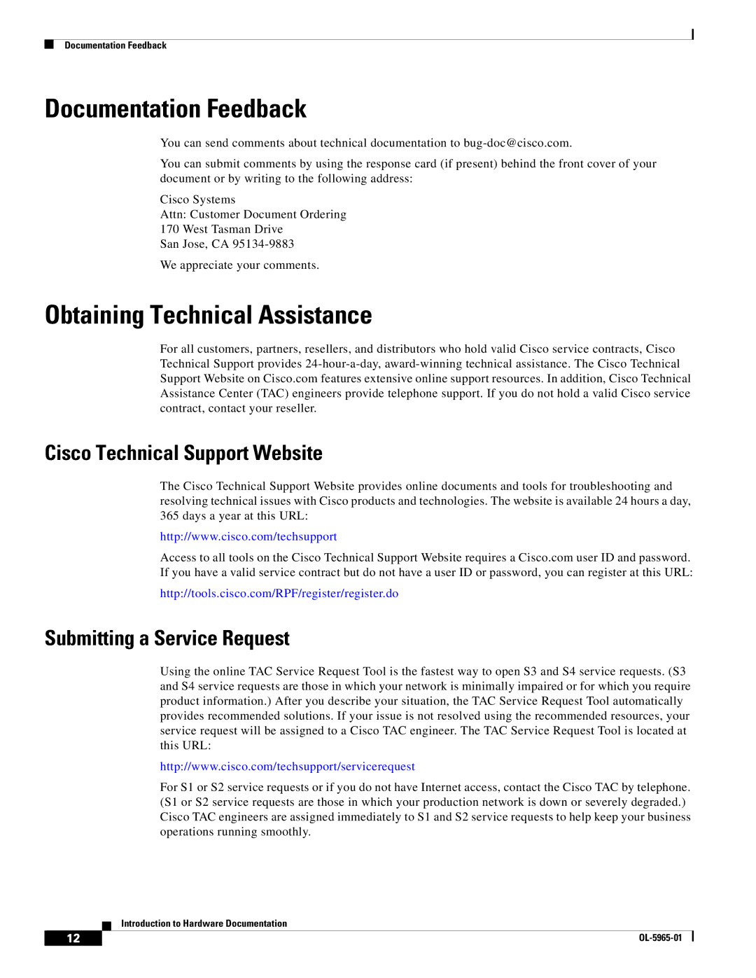 Cisco Systems 3800 Series warranty Documentation Feedback, Obtaining Technical Assistance, Cisco Technical Support Website 