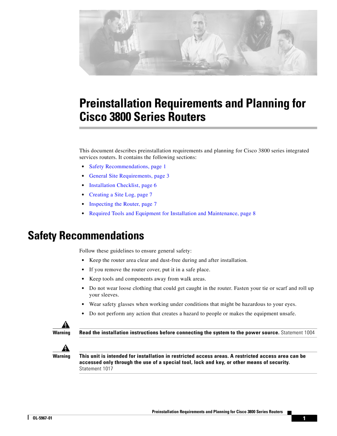 Cisco Systems 3800 Series warranty Safety Recommendations, Statement 