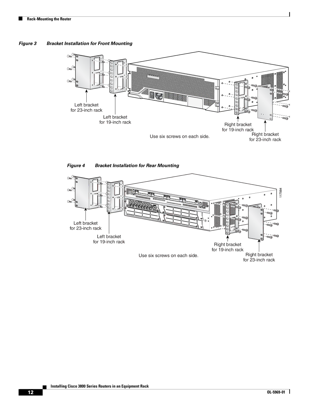 Cisco Systems 3800 Series warranty Bracket Installation for Front Mounting 