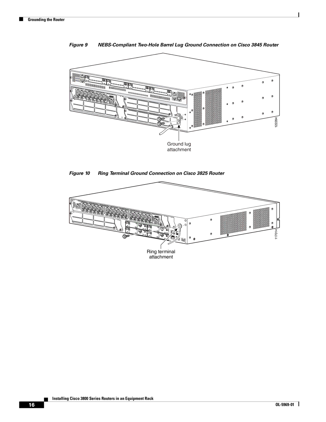 Cisco Systems 3800 Series warranty Ring Terminal Ground Connection on Cisco 3825 Router 