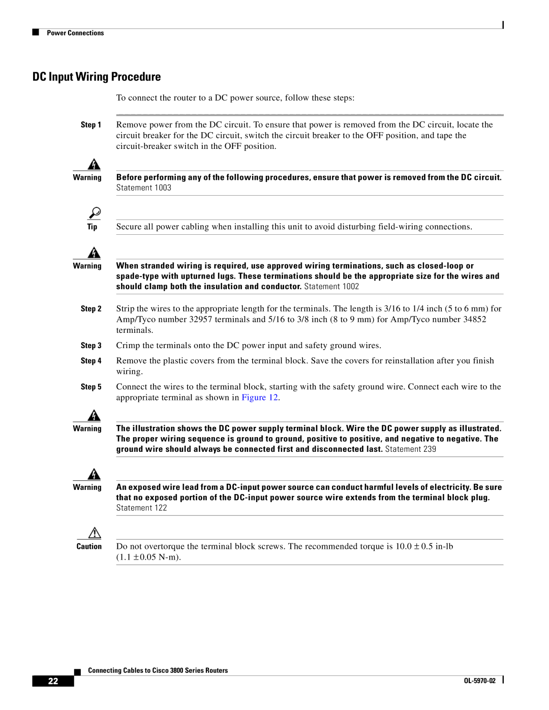 Cisco Systems 3800 Series warranty DC Input Wiring Procedure 