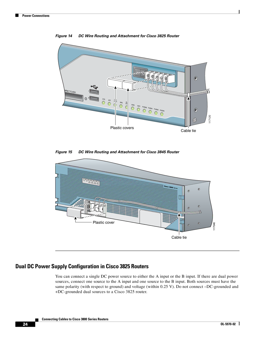 Cisco Systems 3800 Series warranty Dual DC Power Supply Configuration in Cisco 3825 Routers 