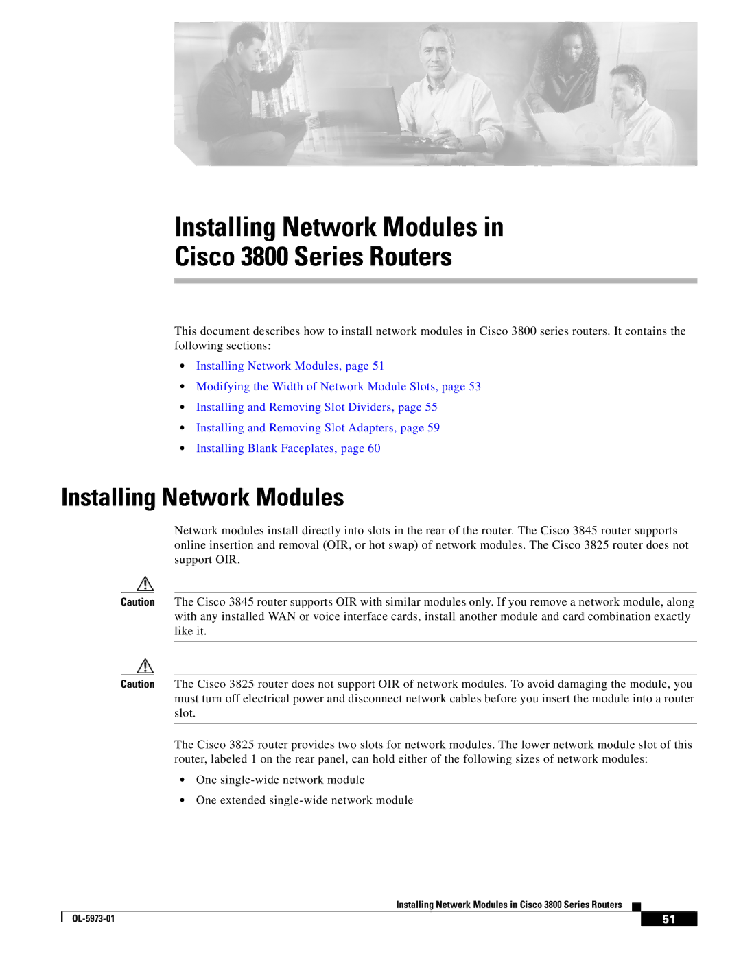 Cisco Systems warranty Installing Network Modules Cisco 3800 Series Routers 