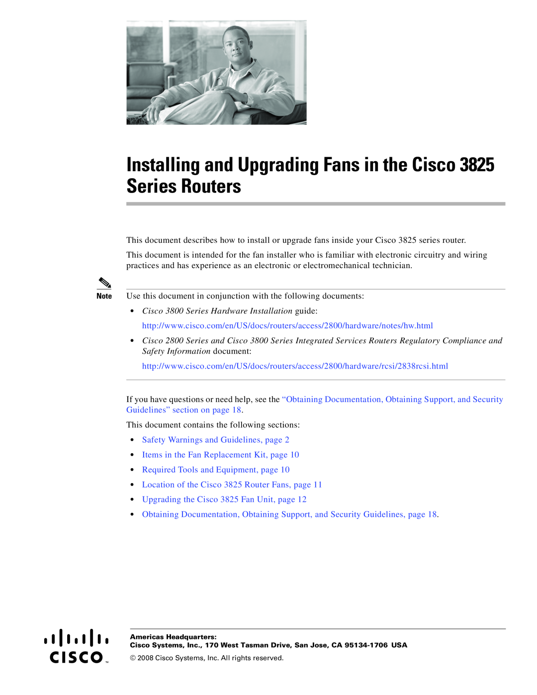 Cisco Systems 3825 Series manual Safety Warnings and Guidelines, page, Items in the Fan Replacement Kit, page 
