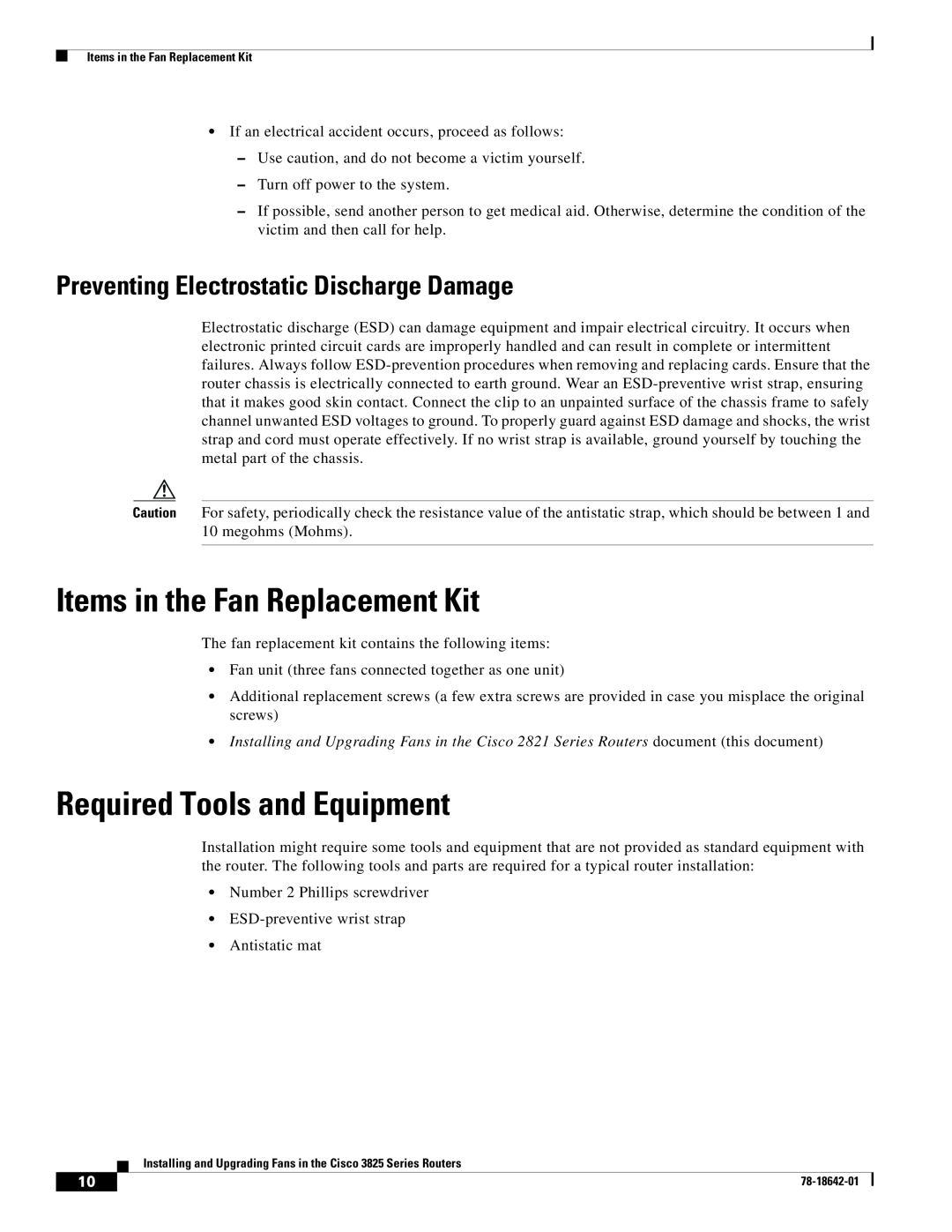 Cisco Systems 3825 Series manual Items in the Fan Replacement Kit, Required Tools and Equipment 