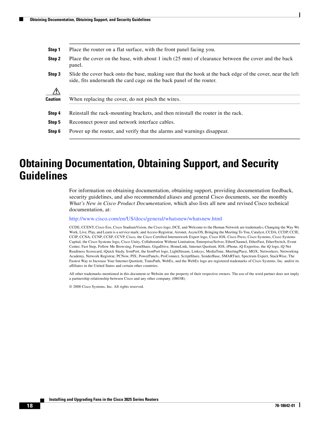 Cisco Systems 3825 Series manual Obtaining Documentation, Obtaining Support, and Security Guidelines 