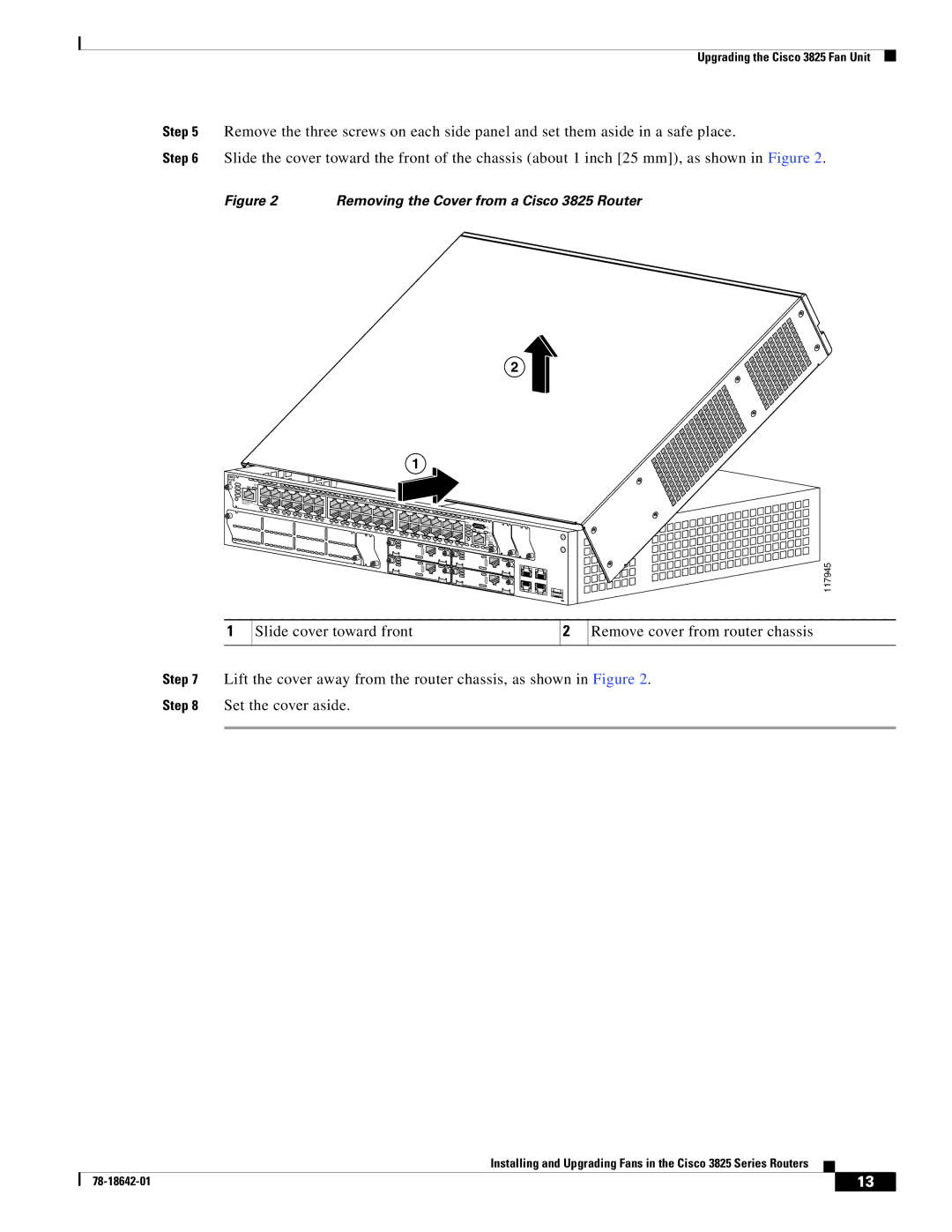 Cisco Systems 3825 Series manual Removing the Cover from a Cisco 3825 Router 