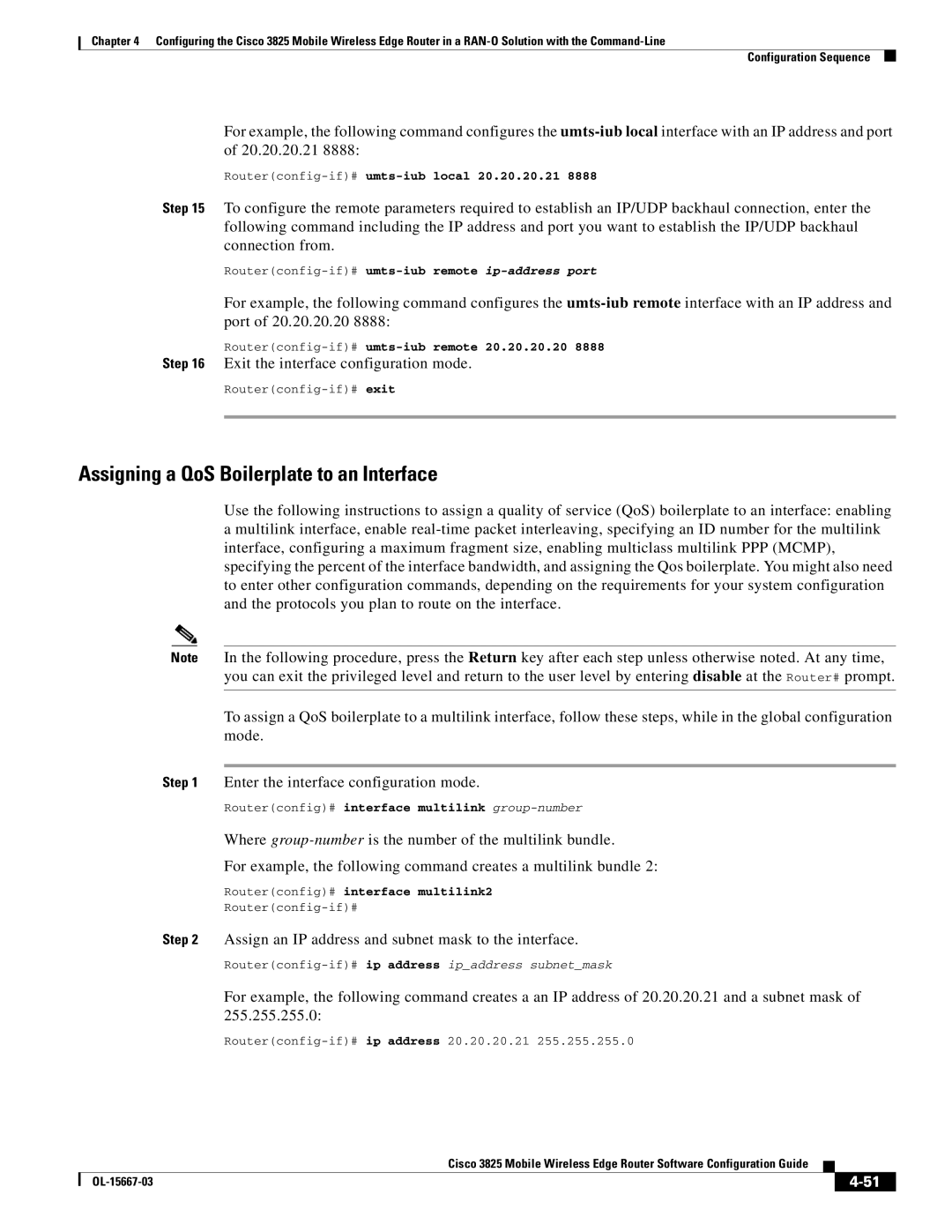 Cisco Systems 3825 manual Assigning a QoS Boilerplate to an Interface, Routerconfig# interface multilink2 