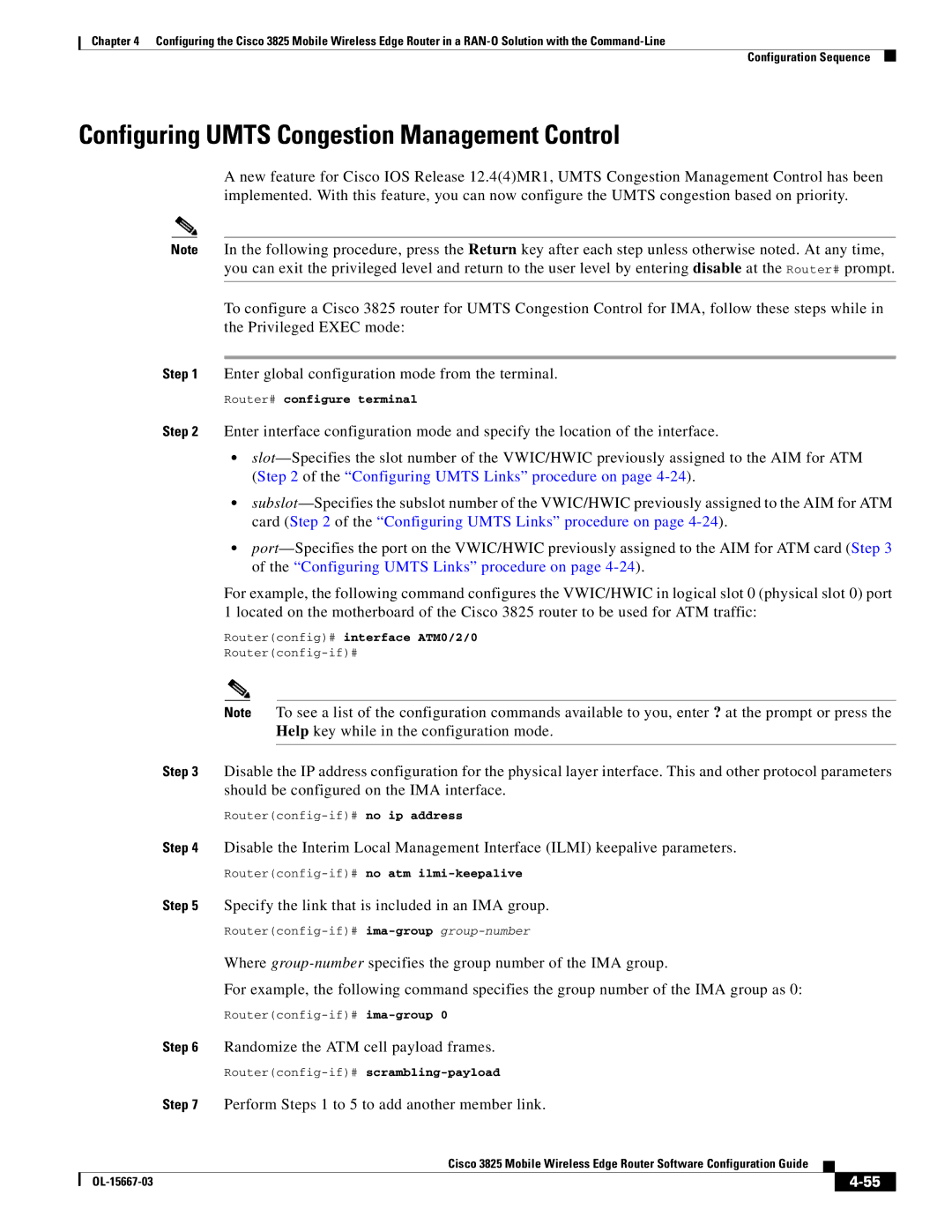 Cisco Systems 3825 manual Configuring Umts Congestion Management Control, Router# configure terminal 