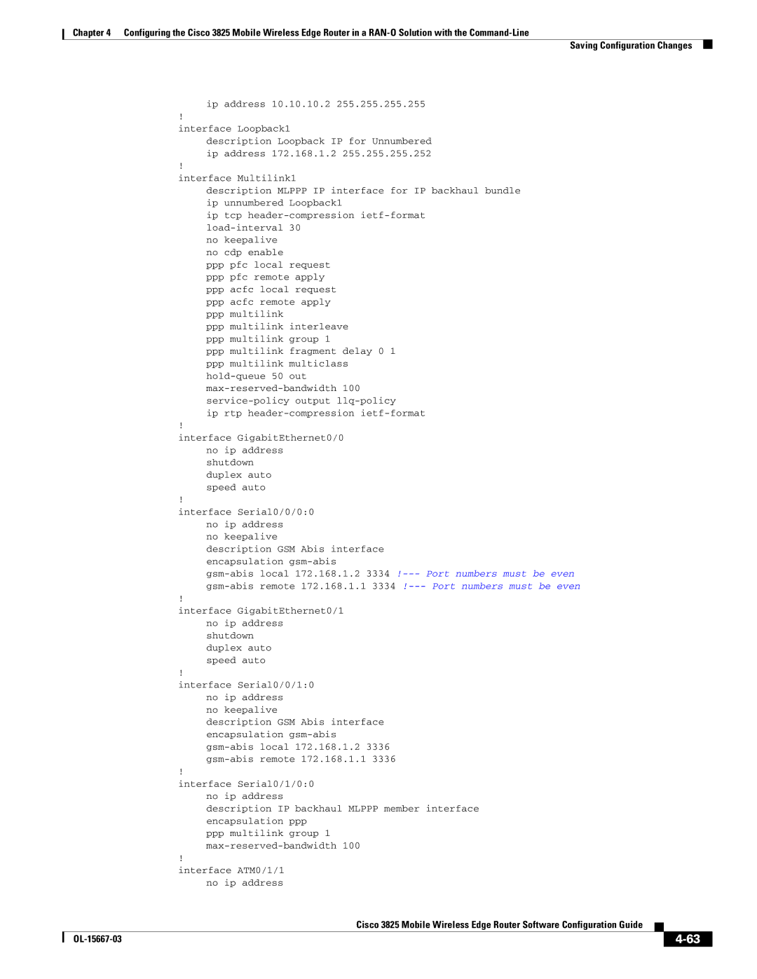 Cisco Systems 3825 manual Ip address 10.10.10.2 Interface Loopback1, Interface Serial0/0/00, No keepalive 