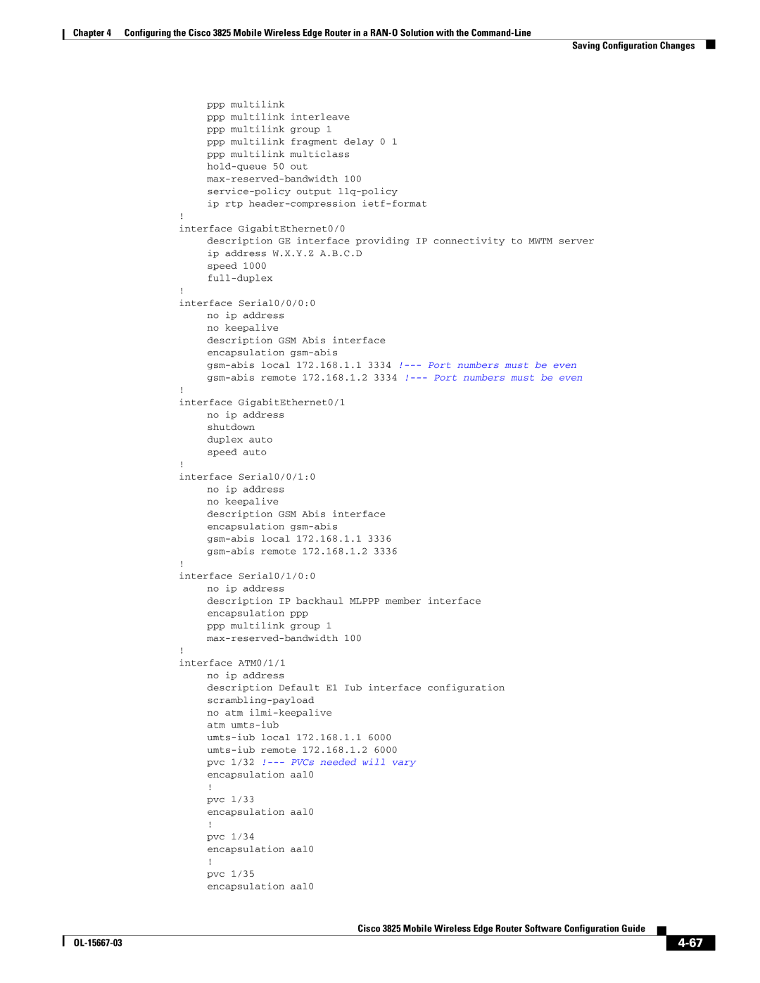 Cisco Systems 3825 manual Ppp multilink, Interface GigabitEthernet0/1, Interface Serial0/0/10, Pvc 1/33, Pvc 1/34, Pvc 1/35 