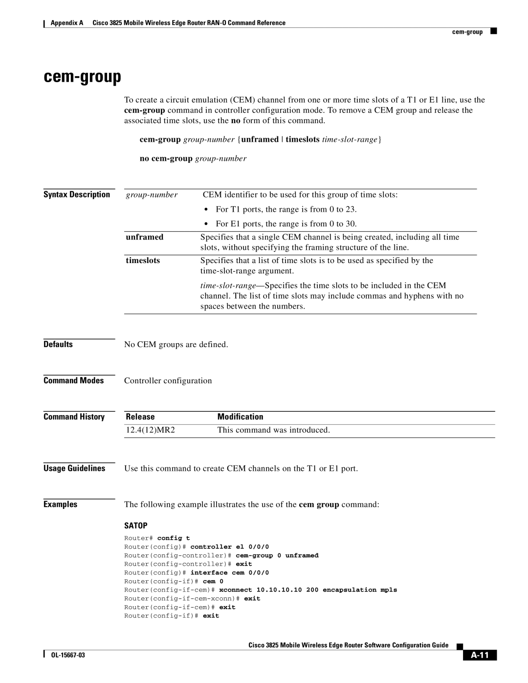 Cisco Systems 3825 manual Cem-group, Timeslots, ReleaseModification, Usage Guidelines 