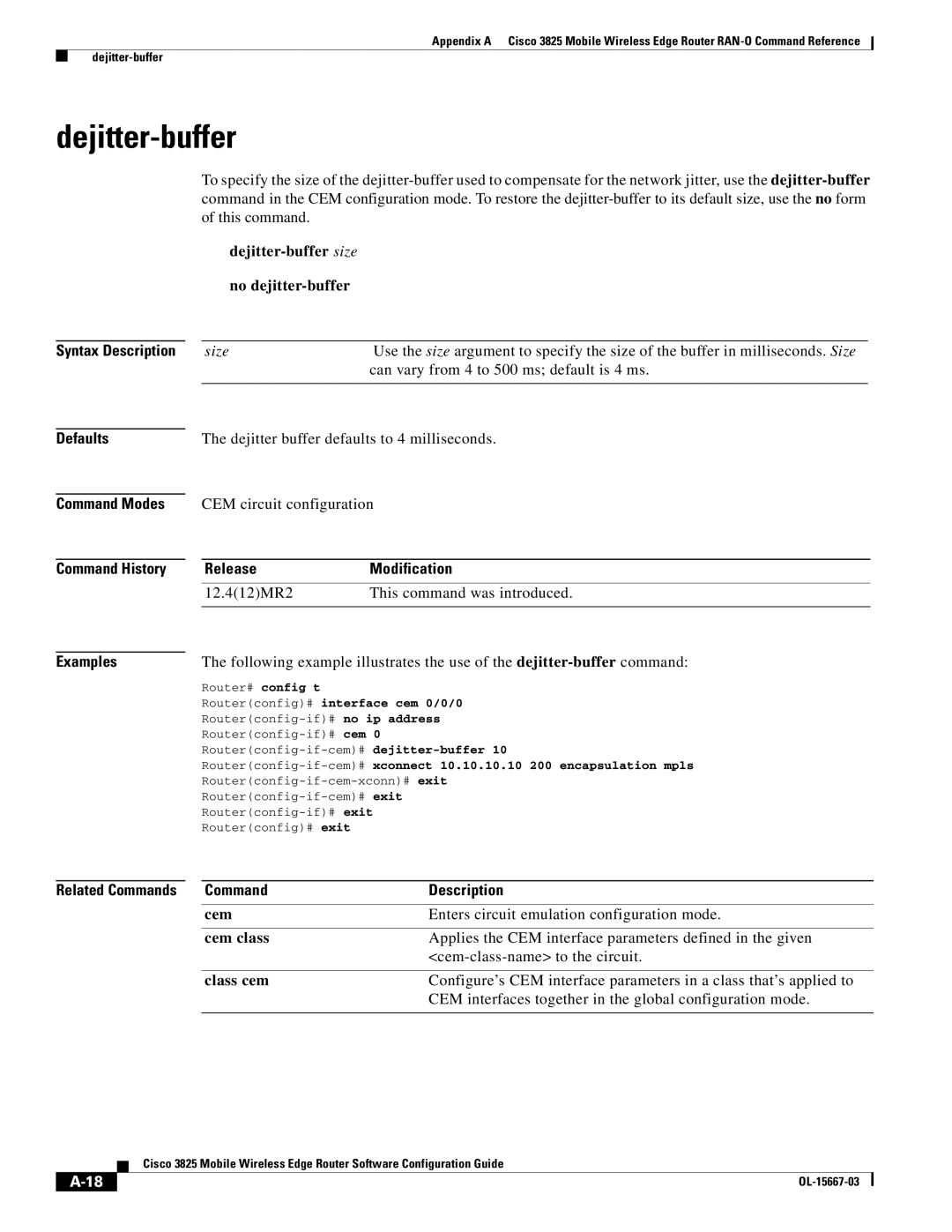 Cisco Systems 3825 manual Dejitter-buffer size no dejitter-buffer 