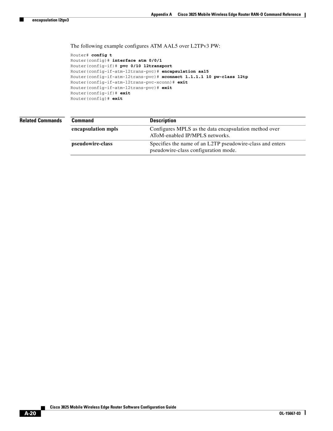 Cisco Systems 3825 manual Encapsulation mpls, Pseudowire-class 