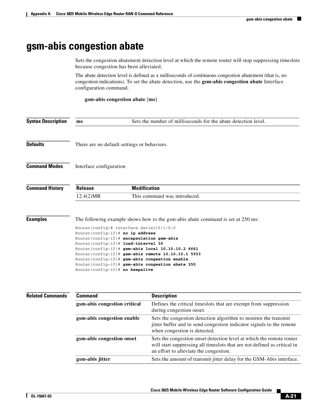 Cisco Systems 3825 manual Gsm-abis congestion abate 