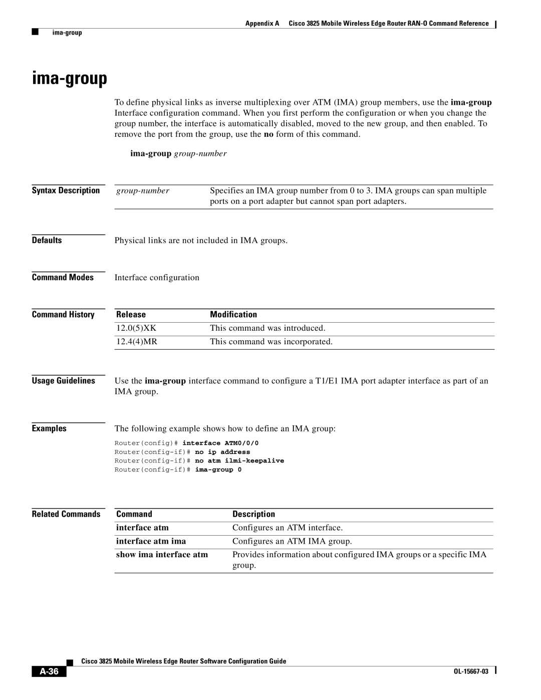 Cisco Systems 3825 manual Ima-group, Interface atm ima, Show ima interface atm 