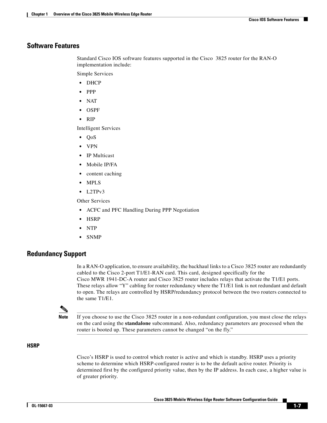 Cisco Systems 3825 manual Software Features, Redundancy Support, Intelligent Services QoS 