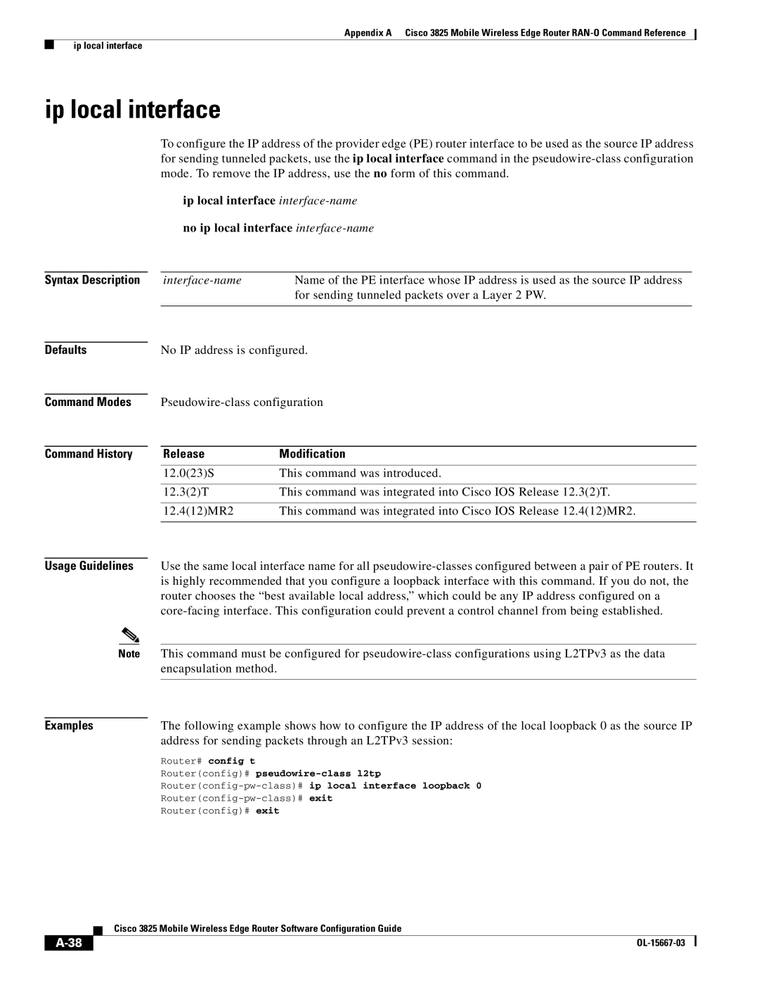 Cisco Systems 3825 manual Ip local interface, Routerconfig-pw-class# exit Routerconfig# exit 