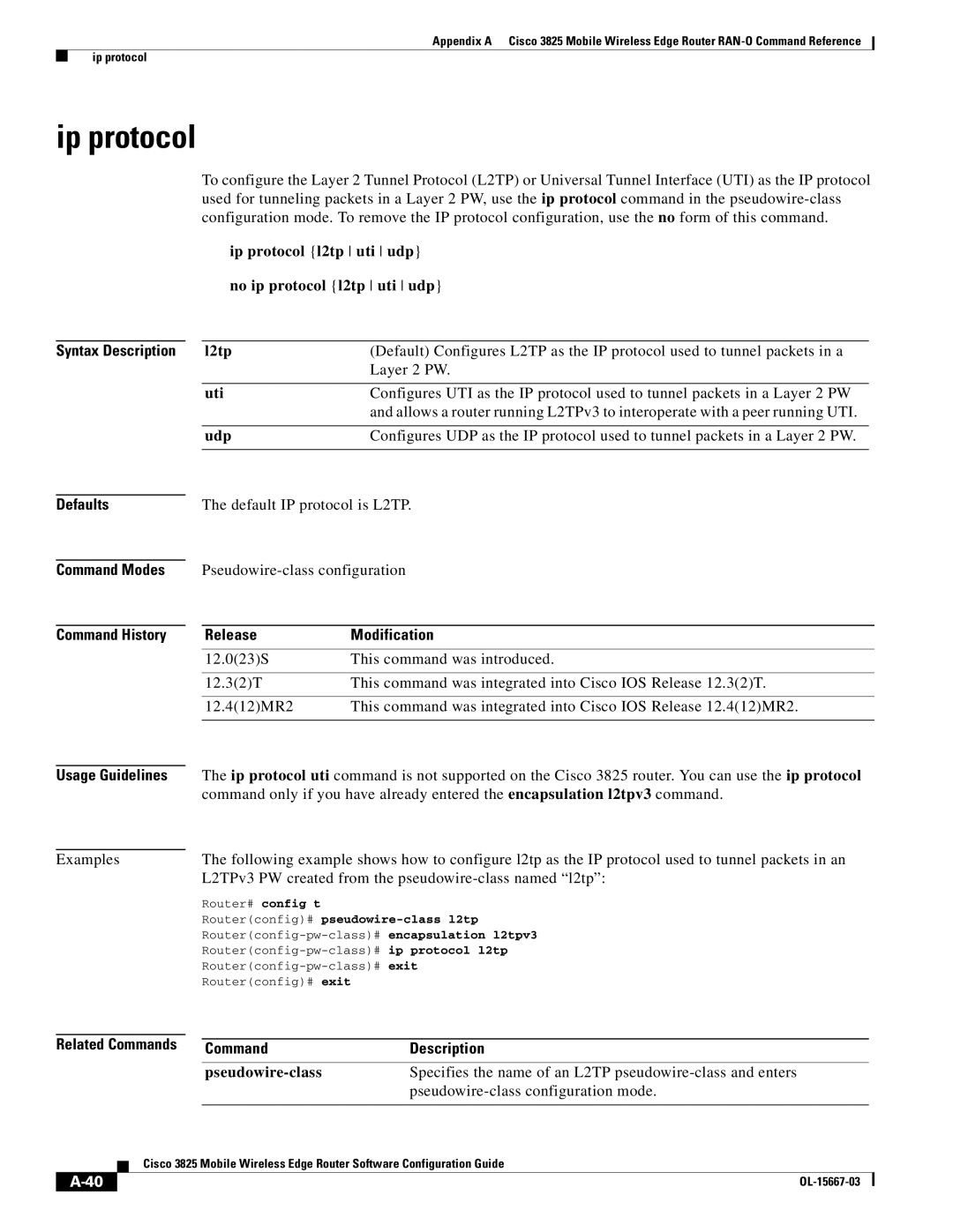 Cisco Systems 3825 manual Ip protocol l2tp uti udp No ip protocol l2tp uti udp, L2tp, Uti, Udp 