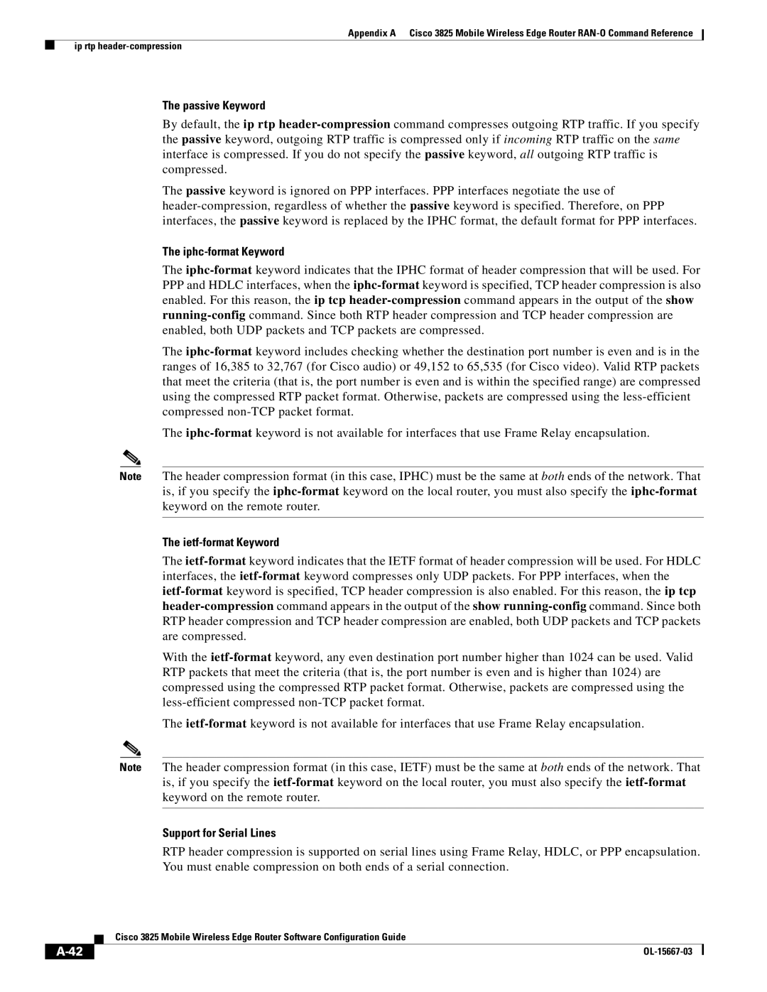 Cisco Systems 3825 manual Passive Keyword, Iphc-format Keyword, Ietf-format Keyword, Support for Serial Lines 