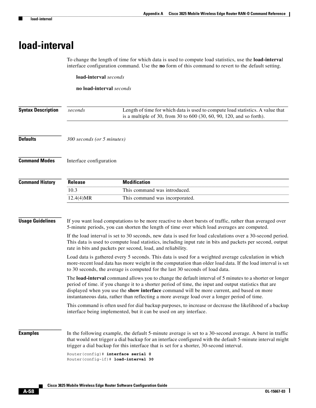 Cisco Systems 3825 manual Load-interval seconds no load-interval seconds, Routerconfig# interface serial 