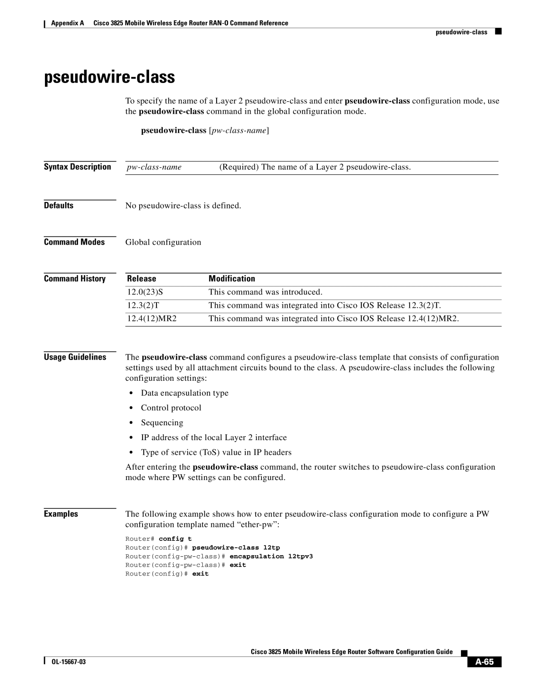 Cisco Systems 3825 manual Pseudowire-class pw-class-name, Configuration template named ether-pw 