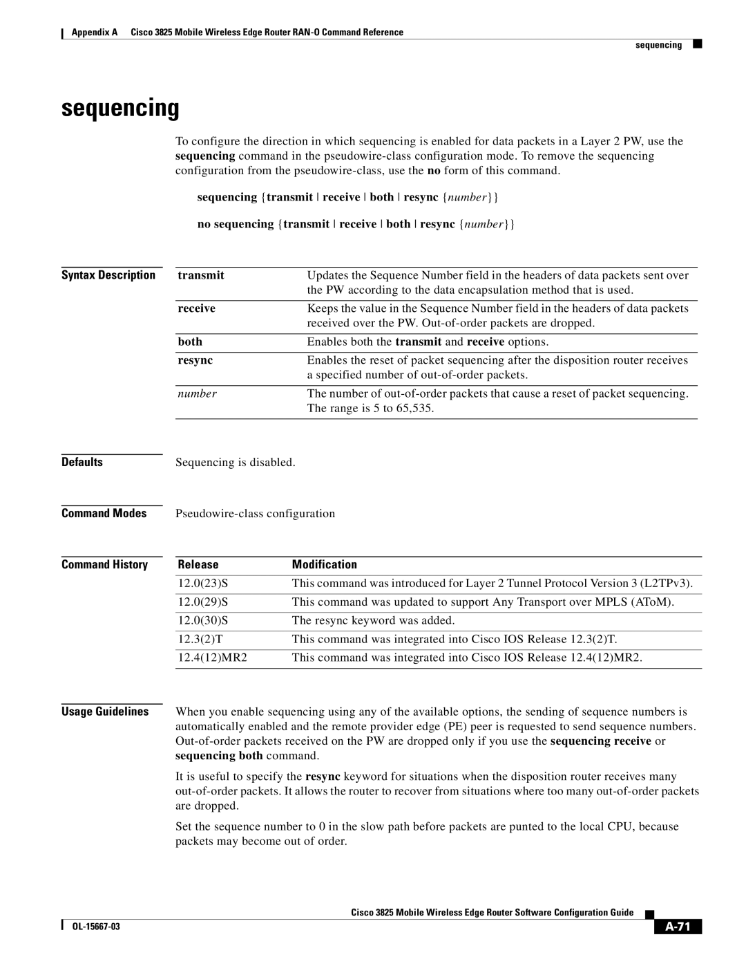 Cisco Systems 3825 manual Sequencing, Syntax Description 