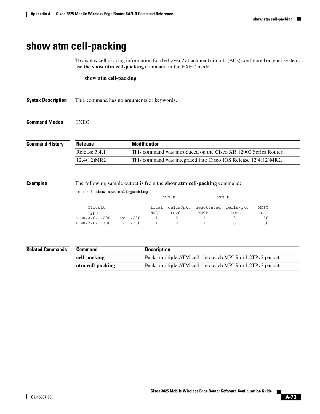 Cisco Systems 3825 manual Show atm cell-packing 