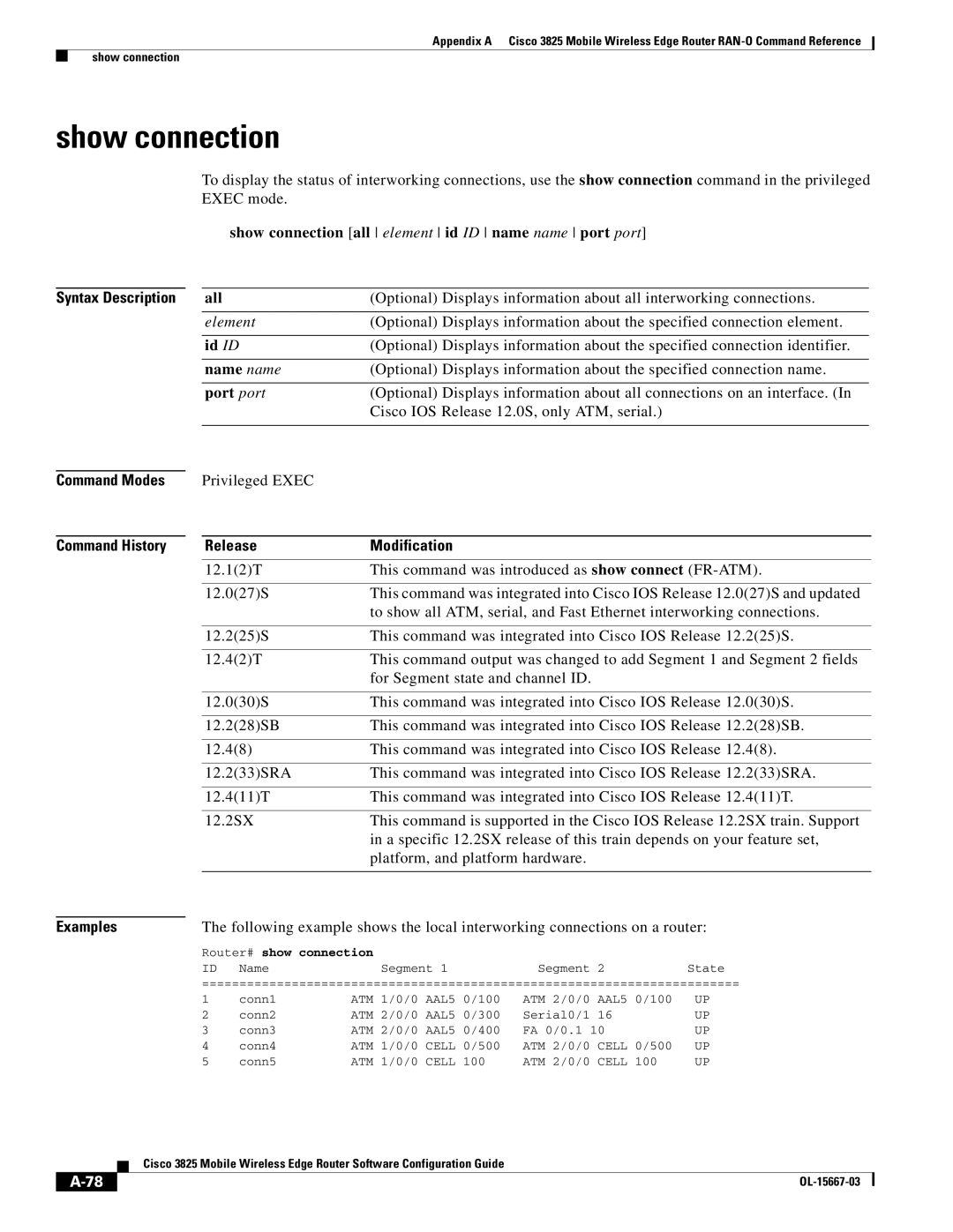 Cisco Systems 3825 manual Show connection 