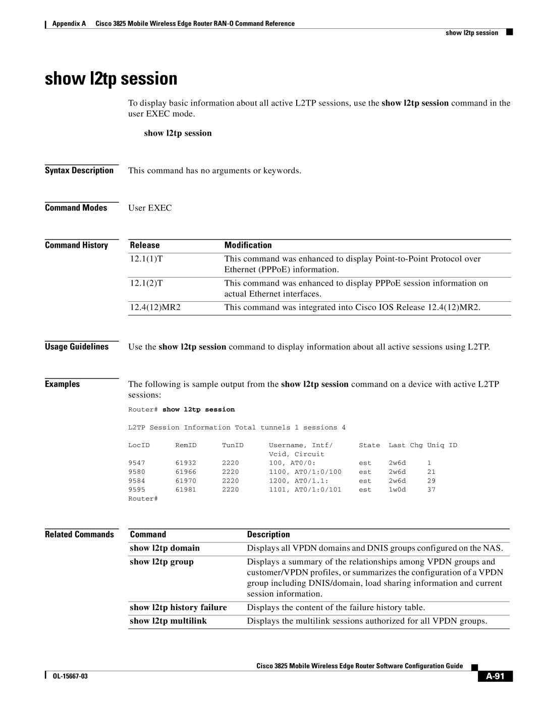 Cisco Systems 3825 manual Show l2tp session 