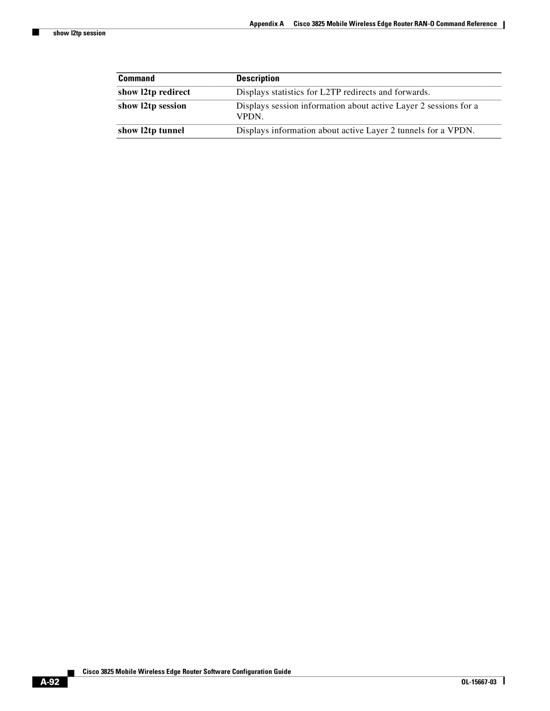 Cisco Systems 3825 manual Show l2tp redirect, Displays statistics for L2TP redirects and forwards, Show l2tp tunnel 