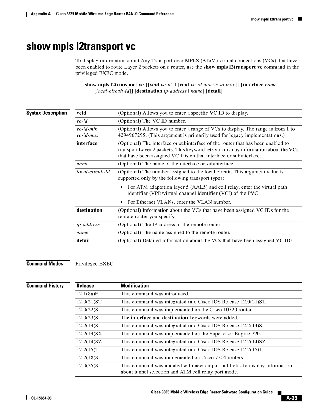 Cisco Systems 3825 manual Show mpls l2transport vc, Vcid, Interface, Destination, Detail 