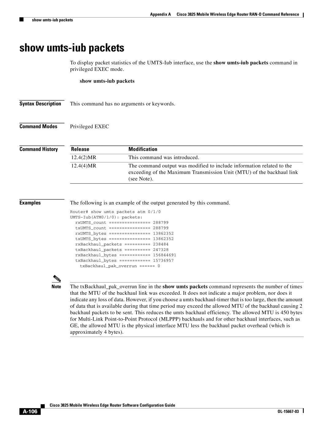 Cisco Systems 3825 manual Show umts-iub packets, Approximately 4 bytes, 106 