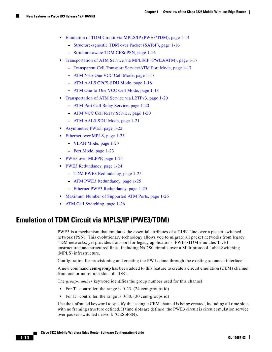 Cisco Systems 3825 manual Emulation of TDM Circuit via MPLS/IP PWE3/TDM 