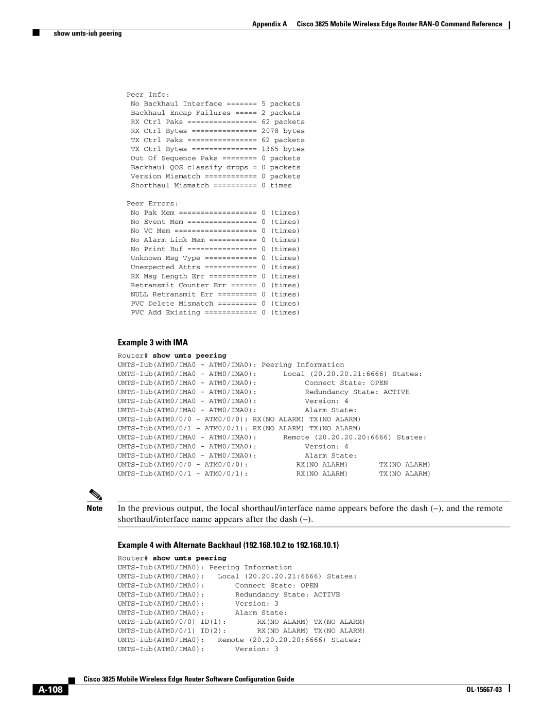 Cisco Systems 3825 manual Example 3 with IMA, Example 4 with Alternate Backhaul 192.168.10.2 to, 108, Peering 